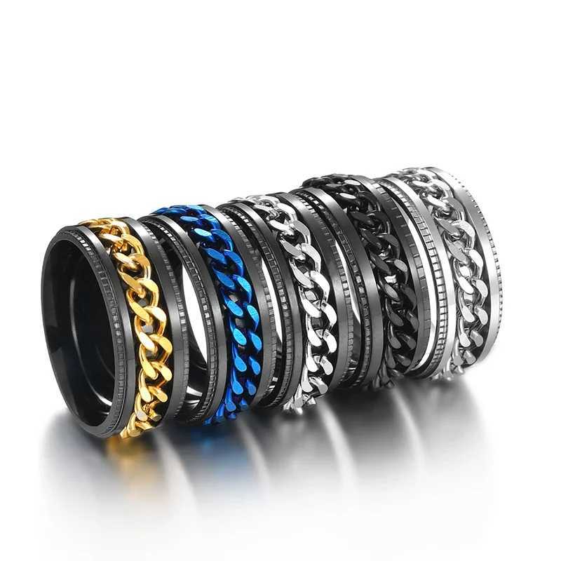 Punk 8mm Rotating Chain Mens Rotating Ring Black Blue Stainless Steel Rotating Cool Jewelry Party Gift 2022 New Rotating Ring Y241019