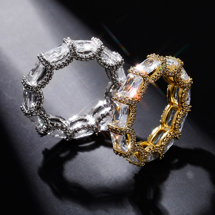 New Fashion Charm 5mm Iced Rock Punk Cubic Zirconia Stones Luxury Ring Hip Hop Jewelry Square Micro Paved Ring for Women Party PunkGift