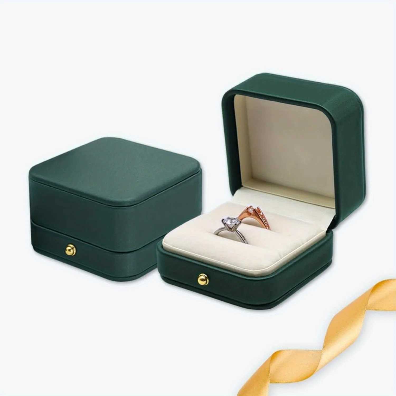 1 engagement ring box wedding ring box square leather velvet ring bearing box high-quality and gorgeous retro double groove R W241019