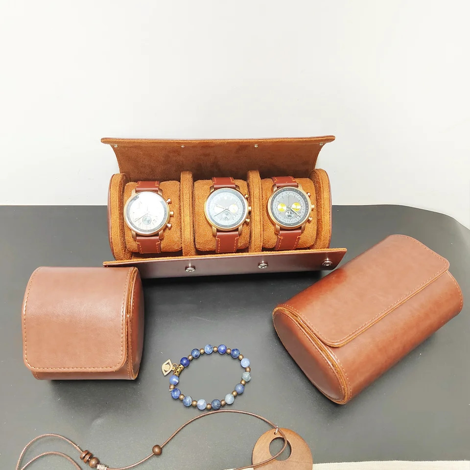Mens Watch Organizer 1/2/3 Slot Mens Watch Roll Travel Box Fashion Portable Retro Leather Display Screen Watch Storage Box Gif 241018