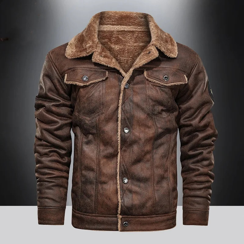 suede fur jacket for mens motorcycle jacket thickened warm artificial leather jacket outdoor jacket for mens fur collar windproof machine 241007
