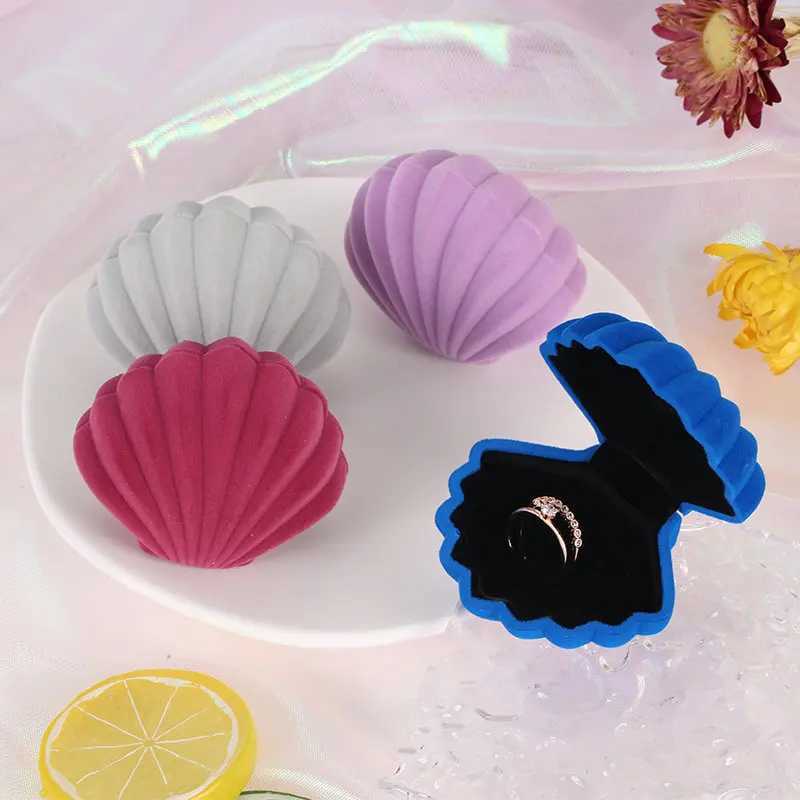 Velvet Pearl Treasure Box Shell Shape Wedding Ring Box Organizer Storage Display Packaging Box Bracket Gift Accessories 4 Colors W241019