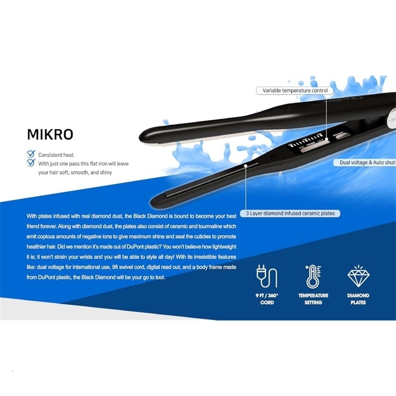 Black Diamond 3/10 tourmaline ceramic straightener - cutting edge professional flat iron suitable for all hair types 241018