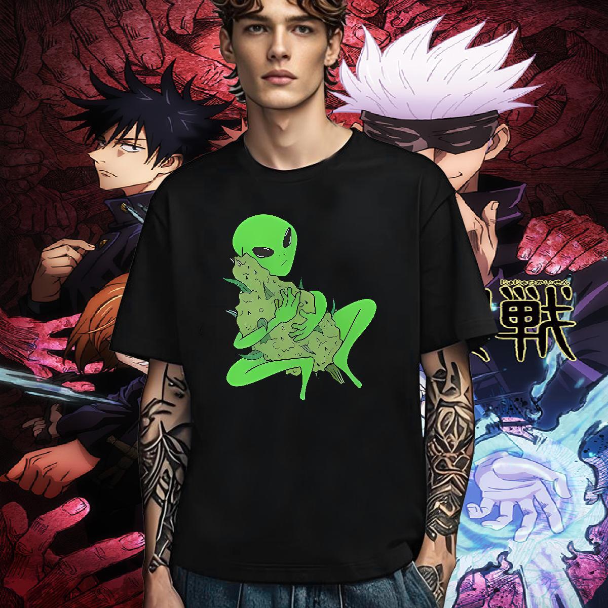 Cool Design T-Shirts for Men 230g Pure Cotton extra-terrestrial Beach Black White Breathable Tshirts Fashion New Polos