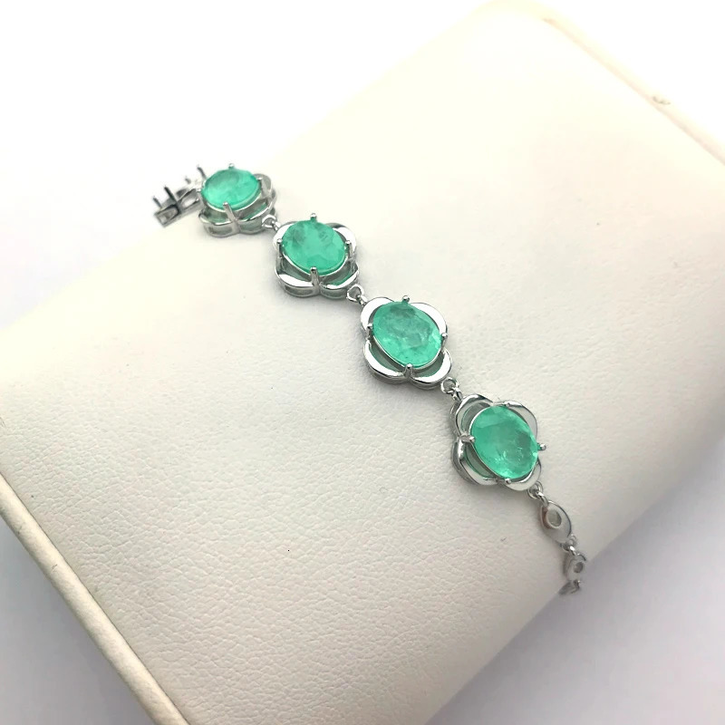 CSJ Trency Paraiba Bracelet Pure Silver 925 Artificial Gem Aquamarine 6 * 8mm Womens Birthday Party Jewelry Gift 241018