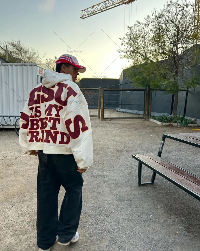 Autumn American Retro Harajuku Top Loose Letter Print Long Oversized Sweatshirt Trendy Fashion Versatile Casual Hoodie Mens 241019