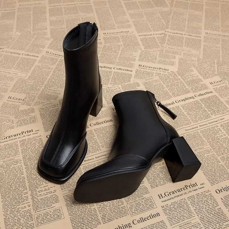 Womens high heels brown leather work clothes short womens ankle boots Pu sales Y2k autumn high-quality Y241019