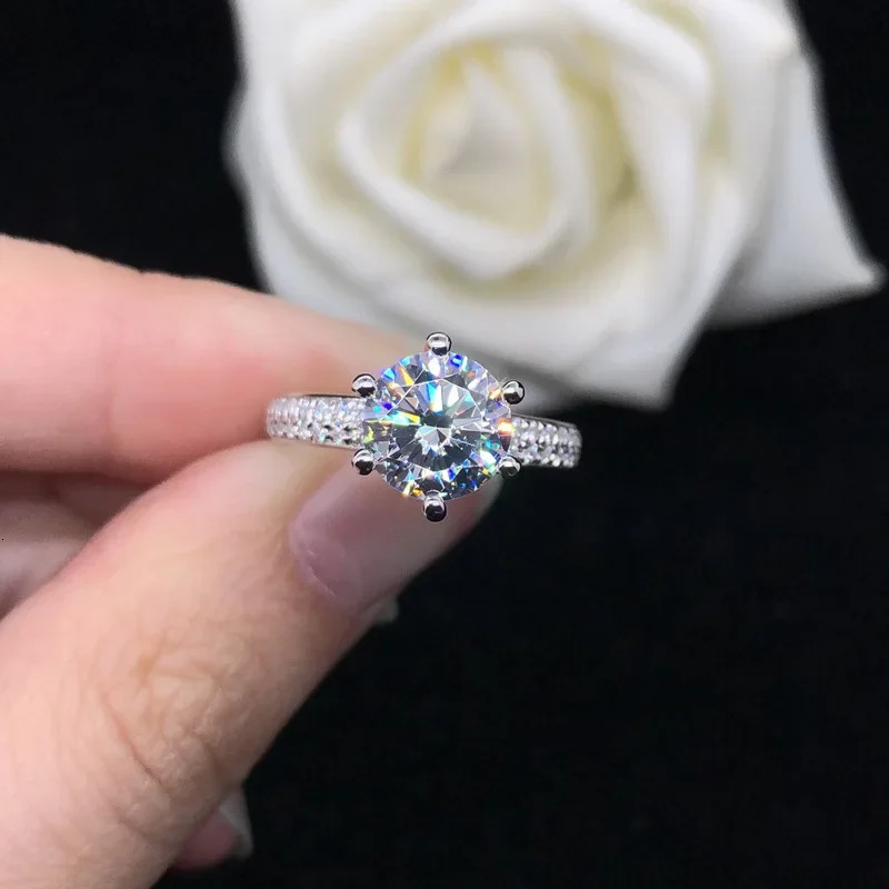 Solid 14K White Gold AU585 White Gold PT950 Six Claw Set Diamond Ring 14K Gold Recommended Card 2 Diamond Ring 241007