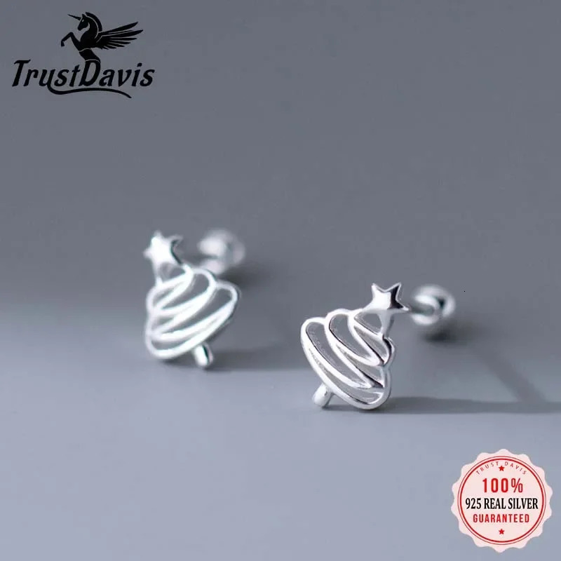 TrustDavis Girls 100% 925 sterling silver stud womens jewelry Christmas tree earrings for teenage ladies 241018