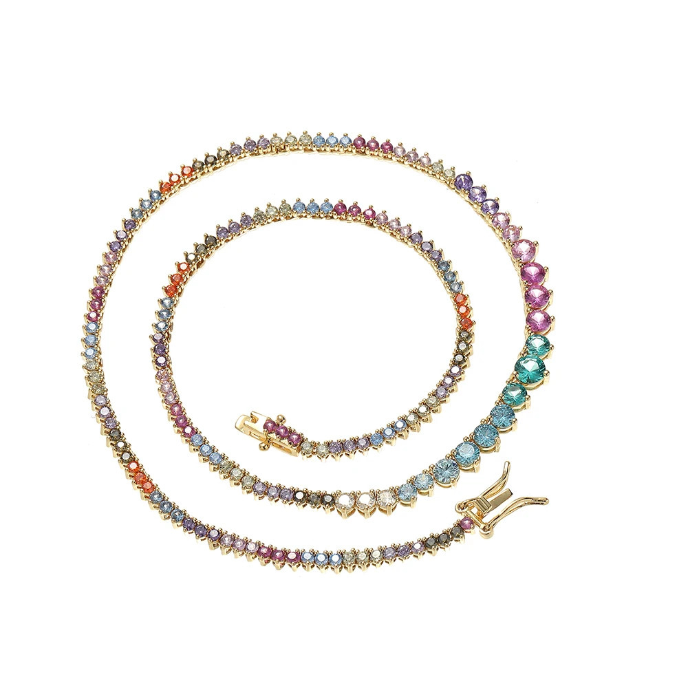 2mm to 5mm colored brass tennis ball CZ chain with 3 forks fashionable womens zircon necklace BC154 241018