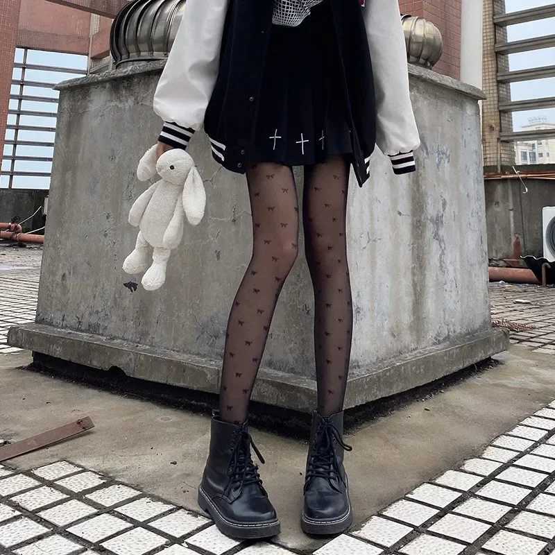 Socks Hosiery JK Girls Cute Polka Dot Heart Bow Seamless Tights Print Stockings Sexy Women Fishnet Hosiery Cosplay Lolita White Thin Pantyhose Y240833