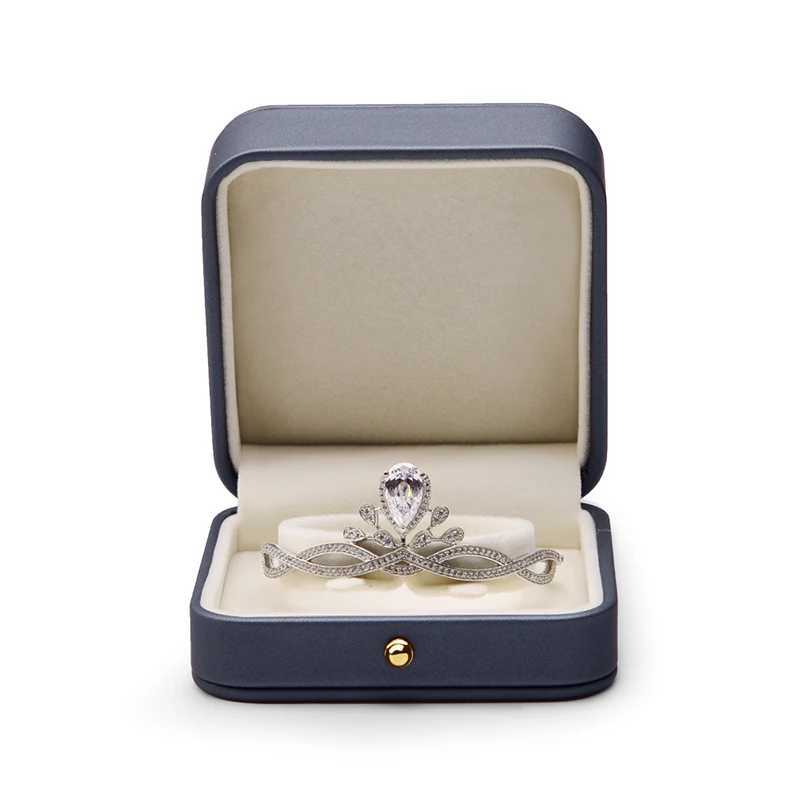 Oirlv Gorgeous Steel Blue Ring Box Premium Leather Ring Gift Box for Wedding Suggestions Jewelry Storage Box Bracelet Necklace W241019