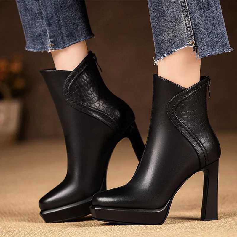Pointed Toe platform womens snow ankle boots high heels fashionable and sexy pump designer leather i boots 2024 winter new trend Y241019