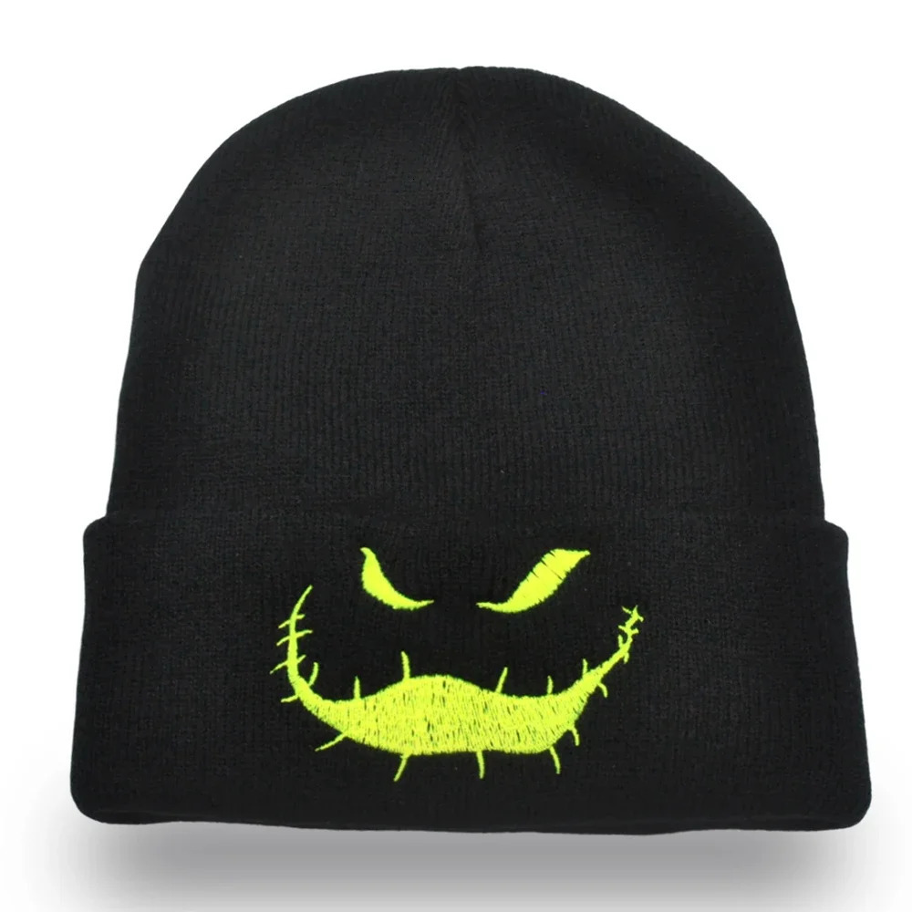Devil Embroidery Beanie Hat Halloween Knitted Hats Unisex Ski Ghost Grimace Embroidery Cap Coldproof Skullies Oogie Boogie 241007