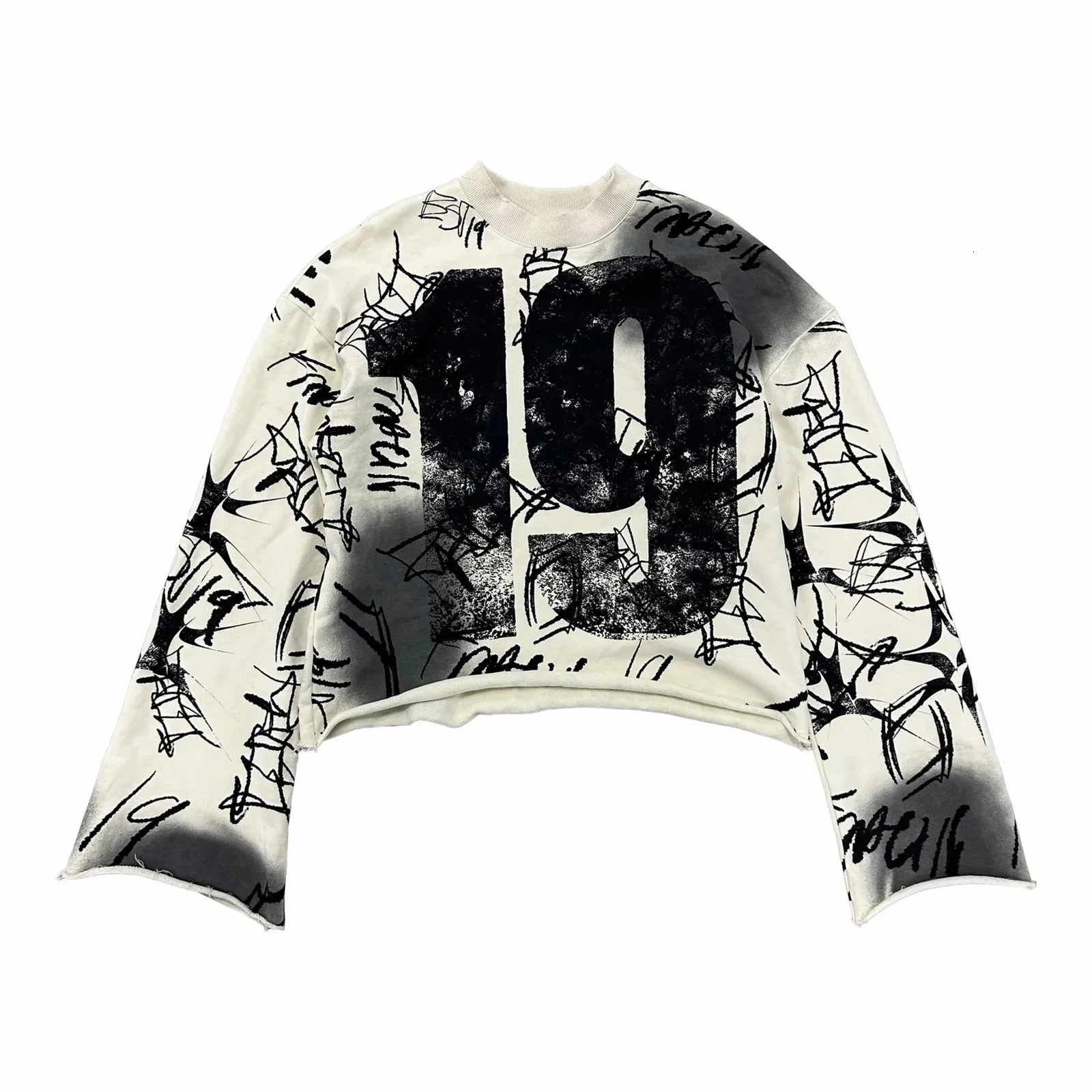 Y2K fashion long sleeved T-shirt mens Harajuku hip-hop graffiti style graphic printing oversized top autumn Gothic clothing 241019