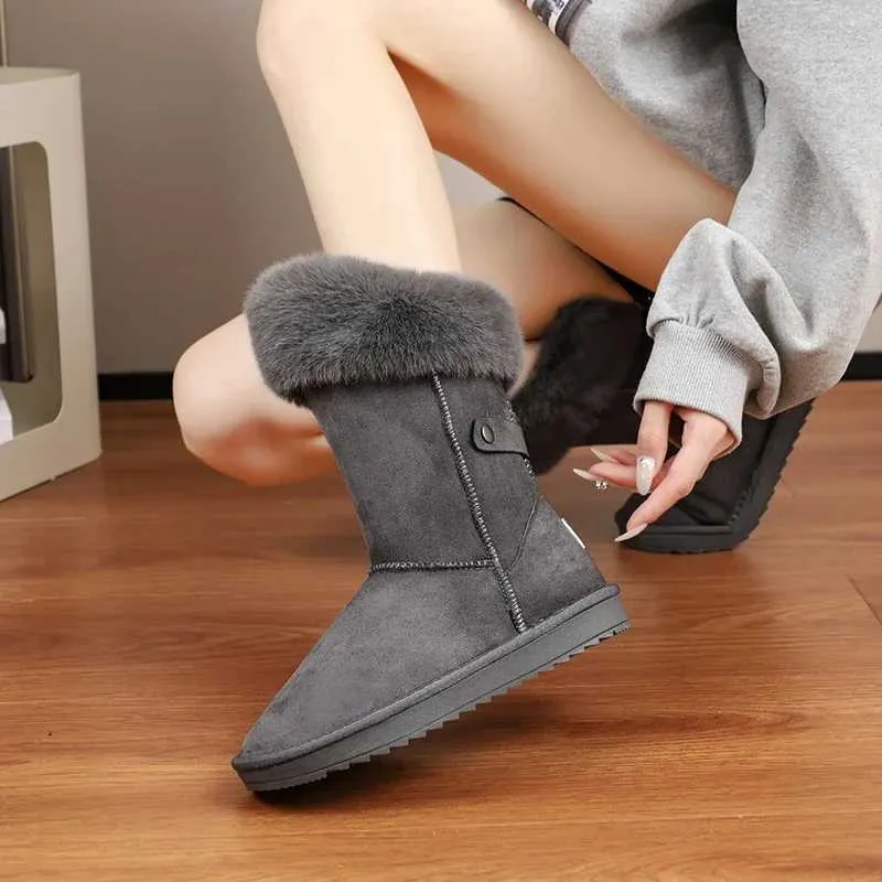 Female 2024 Winter New Fashion Platform Snow Boots Women Designer Boot Solid Round Toed Warm Plush Cotten Shoes Size 42 H240709