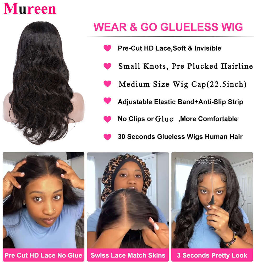 Wig Density Glueless Human Hair Ready To Wear Body Wave Pre Plucked Cut Lace And Go X Closure