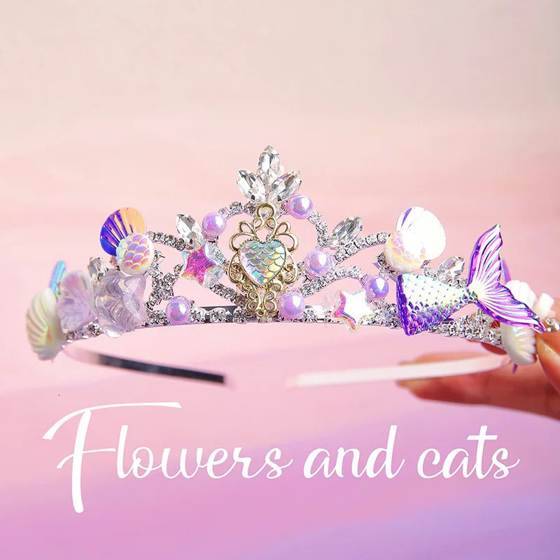 Summer Blue Mermaid Princess Crown Hair Cute Hair Accessories Headbands for Girls 241018