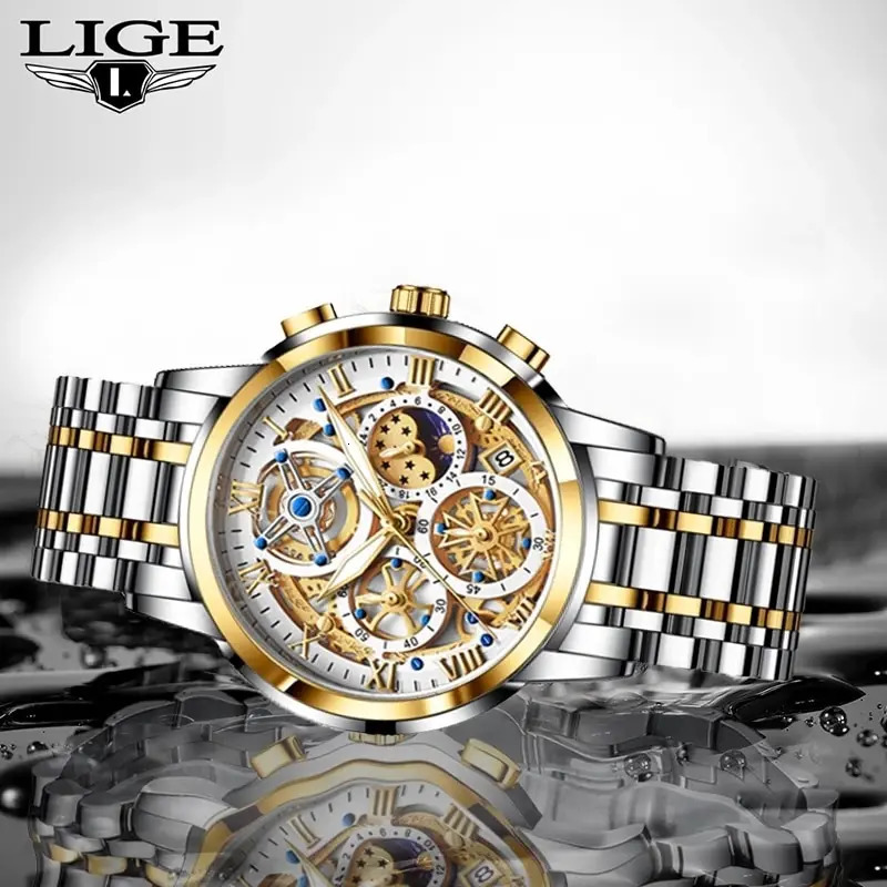 LIGE Mens Watch Sports Quartz Waterproof Timing Military Hollow Relogio Masculino 241009