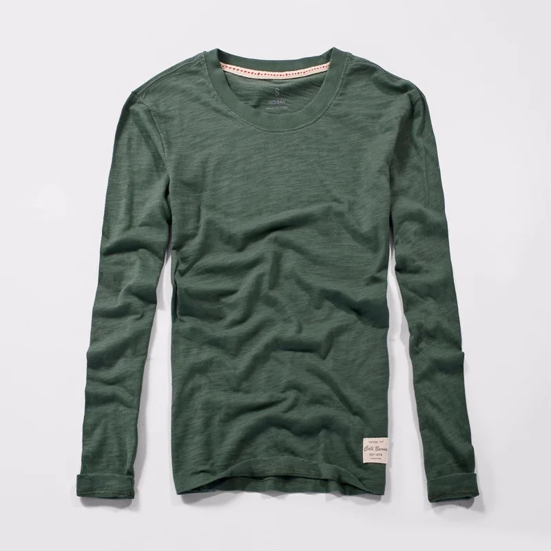 Yellow casual mens long sleeved T-shirt 100% pure cotton top O-neck slim fit fashionable classic T-shirt summer thin T-shirt 241018