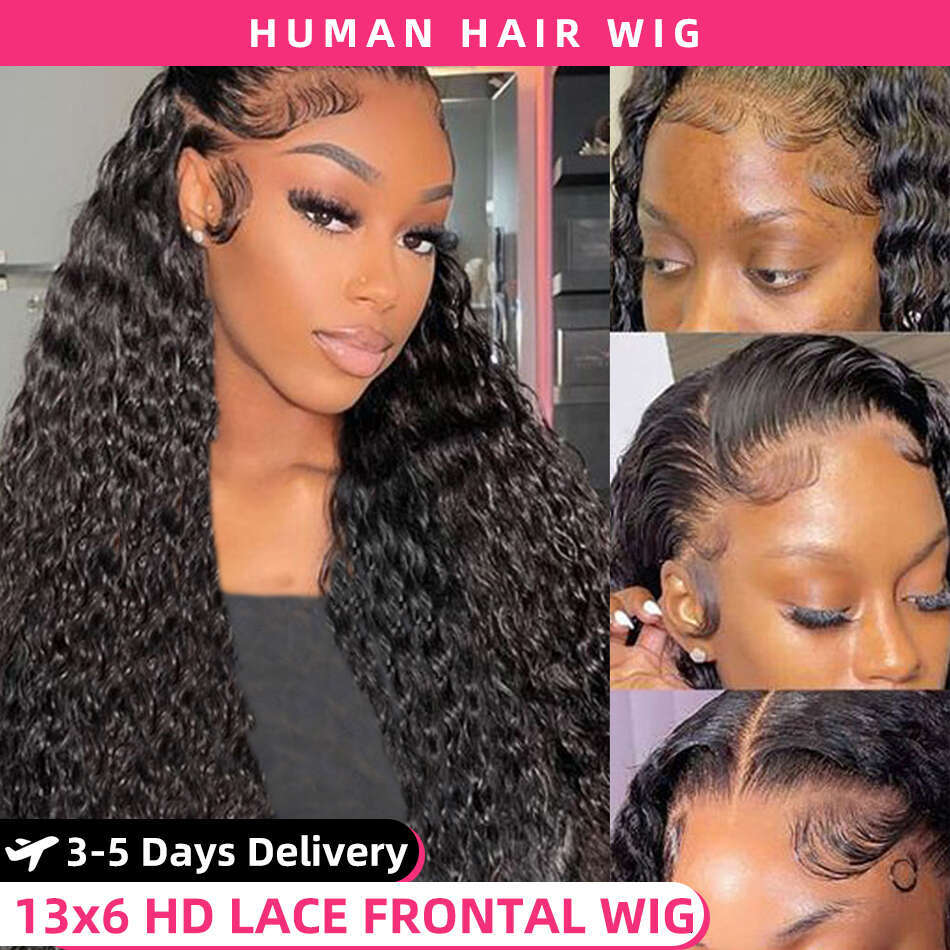 Wigs 13x4 Deep Wave Frontal 13x6 200 Density Curly Lace Front Human Hair Wig