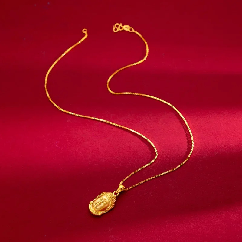 9999 genuine gold 24K gold Buddha head pendant national fashion womens clothing name Buddha pendant necklace 241014