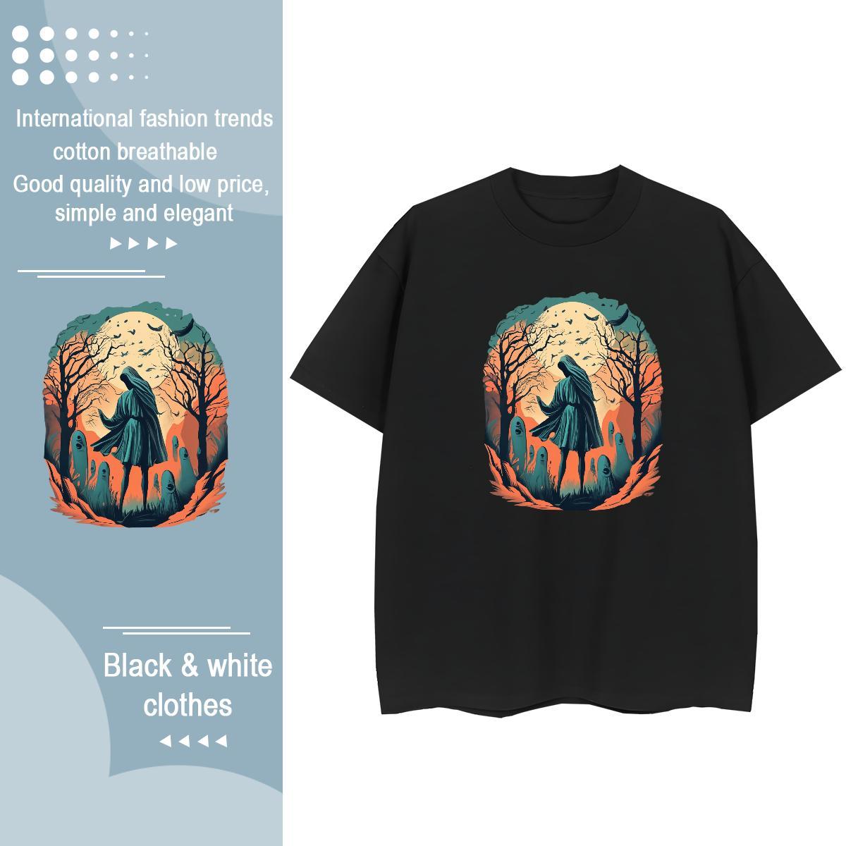 2024 T shirt 100% Cotton 230g Round Neck Short Sleeve Spring Summer skull Woman Tshirt High quality Black White Tees