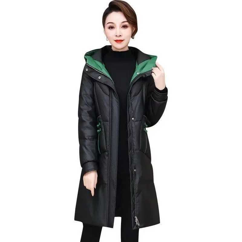 Womens Down Cotton-padded Coat 2025 Winter Thickening New Female Parkas Jacket Long Fashion Down Cotton Jacket Slim OvercoatX241019
