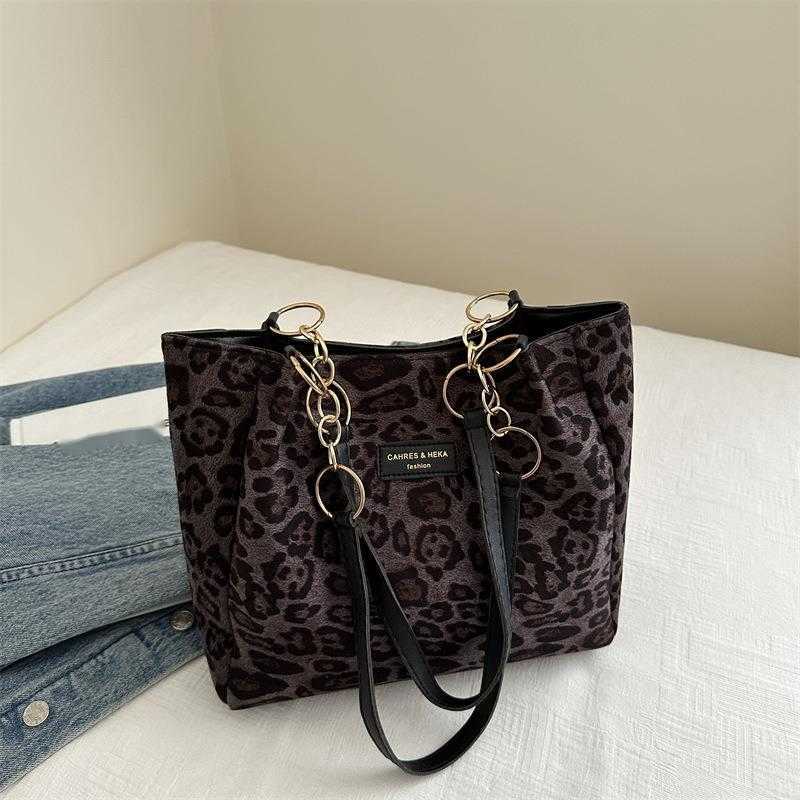 CMM Leisure Commuting Large Capacity Bag for Women Autumn New Item Suede Leopard Print Shoulder Bag Hand Held Tote Bag