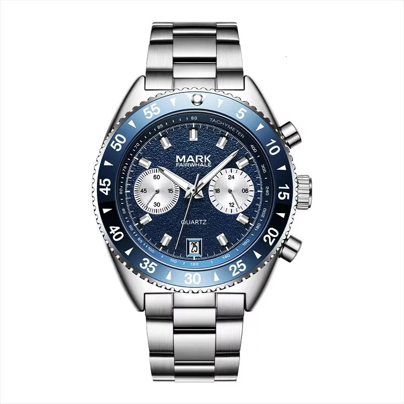 Trend Timing Mens Watch Blue Steel Fashion Business Double Eyed Hand 241009