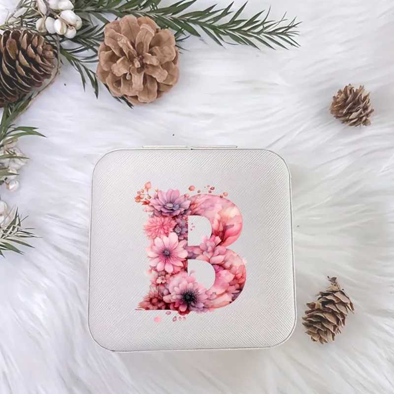 Flower Alphabet Print Jewelry Box Travel Girl Jewelry Box Wedding Bridal Maid Recommendation Mothers Birthday Best Gift Ring Box W241019