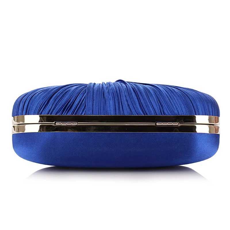 Royal Blue Folded and Pillow shaped Clutch Bag Elegant Designer Clutch with Chain Rhinestone Buckle Wedding Party Wallet 2024 Y241019