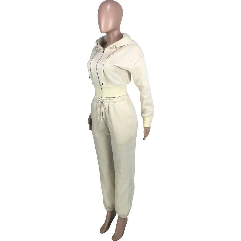 Women's Two Piece Pants Sexy crop jacket two-piece pants set runner womens winter track and field outfit elegant clothing hoodie 2-piece pants se