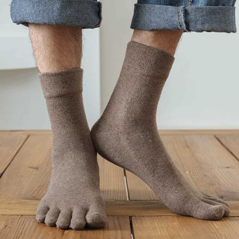 5 Pairs Wool Toe Short Socks Winter Man Solid Soft Elastic Endurable Business Sweat-Absorbing Thick Thermal Warm 5 Finger SocksXJ241019