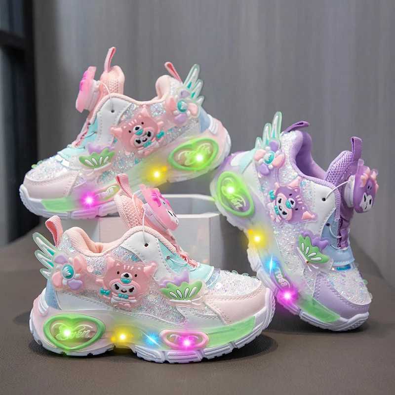 Athletic Outdoor Childrens shoes LED lights cartoon girls sports shoes anti slip Tn childrens running shoes sports shoes girls luminous shoes H241019