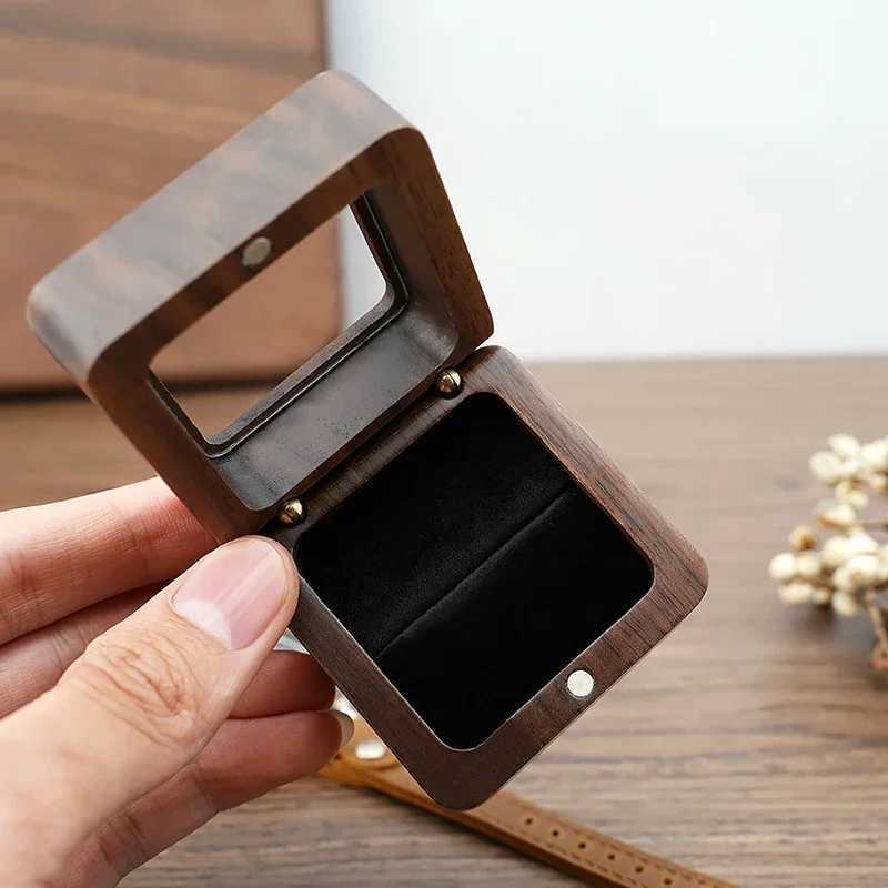 Luxury white walnut ring box with flip acrylic cover engagement and wedding anniversary gift classic square jewelry box W241019