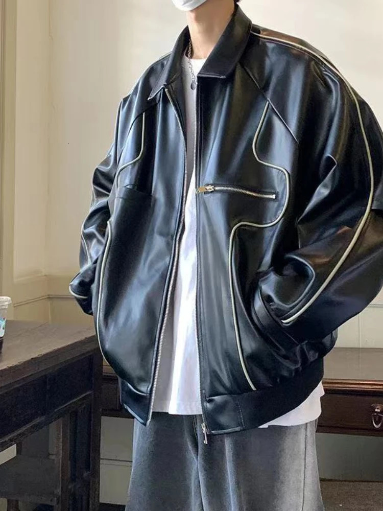 Gmiixder Leather Jacket Unisex Trend Hong Kong Style Original Personality Handsome Locomotives Men Women PU Coat 241010