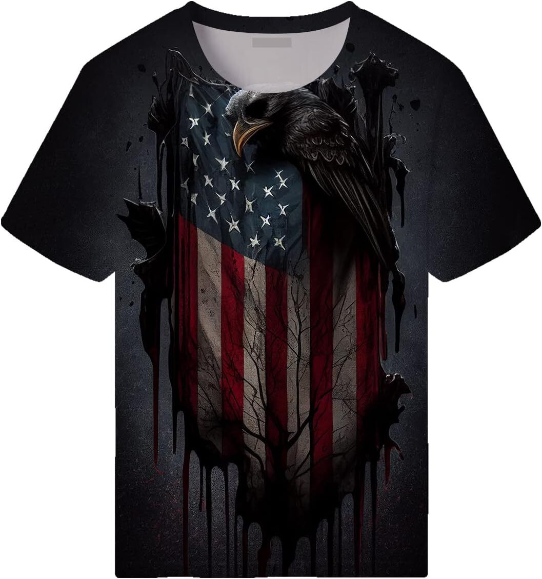 Mens T shirt American Skull Flag Shirt Men's American Patriotic Flag Cool Tee Top tee Casual tops summer clothes Fashionable and breathable