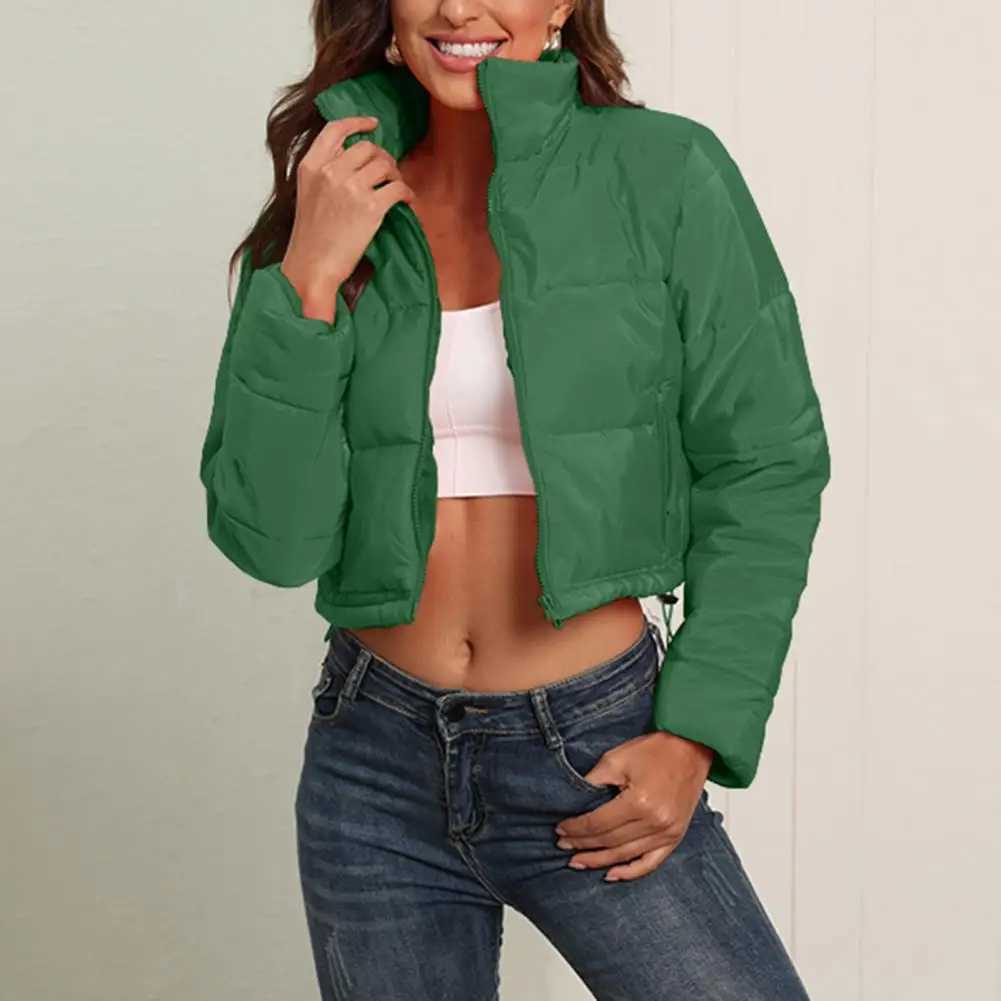 Women's Down Parkas Winter jacket stand up collar zipper solid color long Slve padding Kp warm thick cardigan outdoor casual winter jacket Y24101