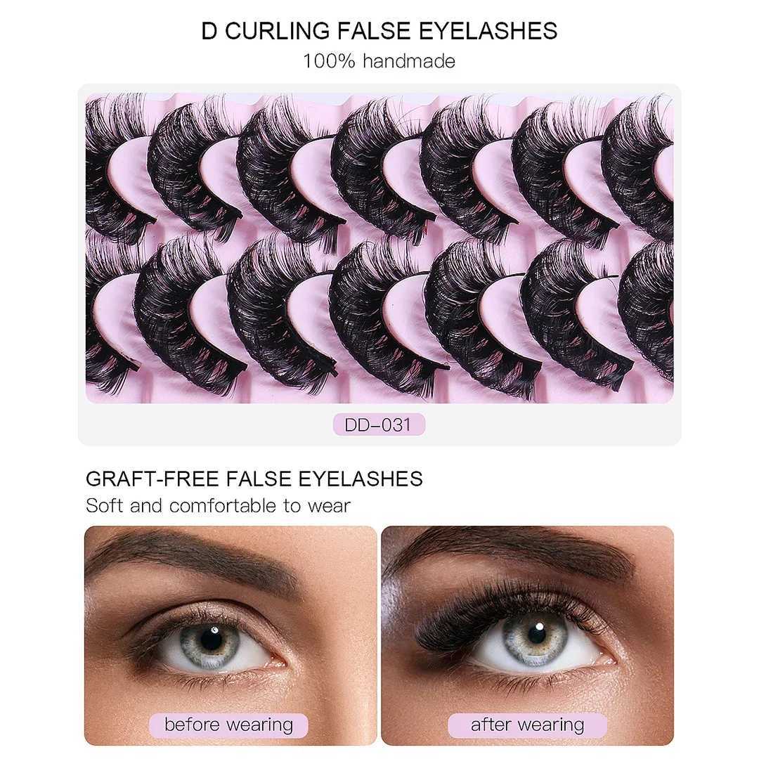 10 pairs Lashes Eyelashes Fake Eyelashes Russian Strip Lashes False Eyelashes Biche Eyes Extension LashesXJ241019