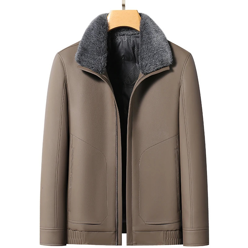 YN-2392 genuine leather down jacket mens winter ferret fur collar filled with 90% white duck down for warmth and high-end fashion 241018