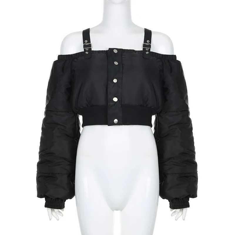 Women's Down Parkas Sexy Cropped Puffer Quilted Jacket for Women 2024 New Winter Thick Warm Puff Sleeve Bubble Jacket for Women Y2410192GMC
