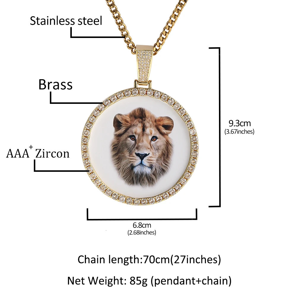 BLING Large Round Customized Po Pendant Necklace Carving Name Ice Out CZ Hip Hop Jewelry Memory Gift 241018