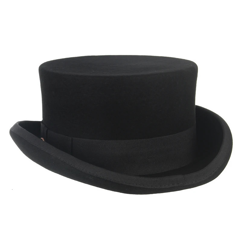 GEMVIE 11cm 100% wool felt mens top hat cylindrical top hat crazy hat party costume Fedora Derby magic hat 241018