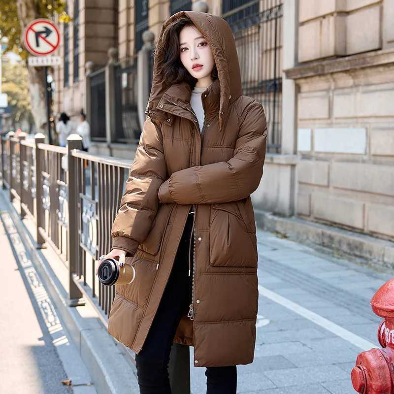 Winter New Mid-length Jacket Warm Thickened Long Over-the-knee Female Coat Waisted Hooded White Duck Down Jacket for WomenX241019