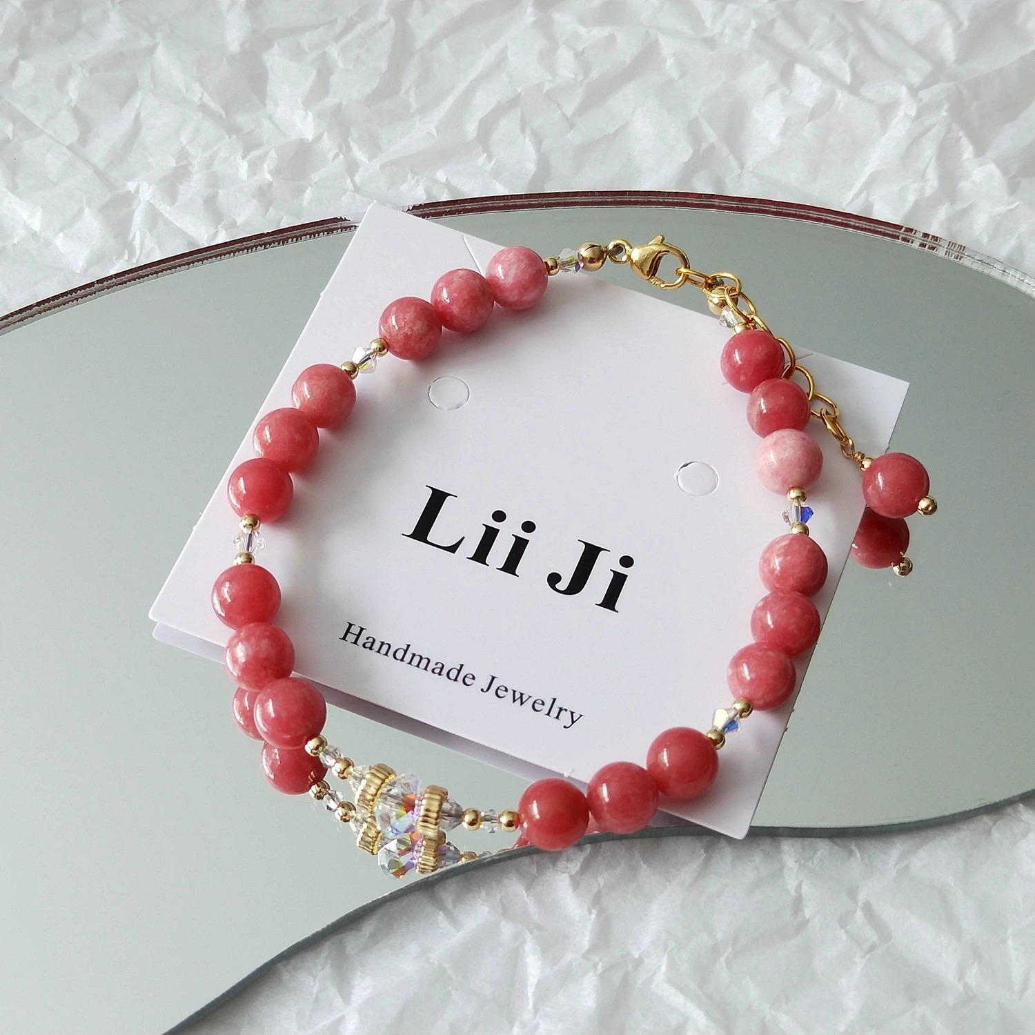 Lili Ji Nice Quality Thulite American 14K Gold Plated Bracelet Natural 6mm Stone Handmade Jewelry Party Fashion Jewelry 241018