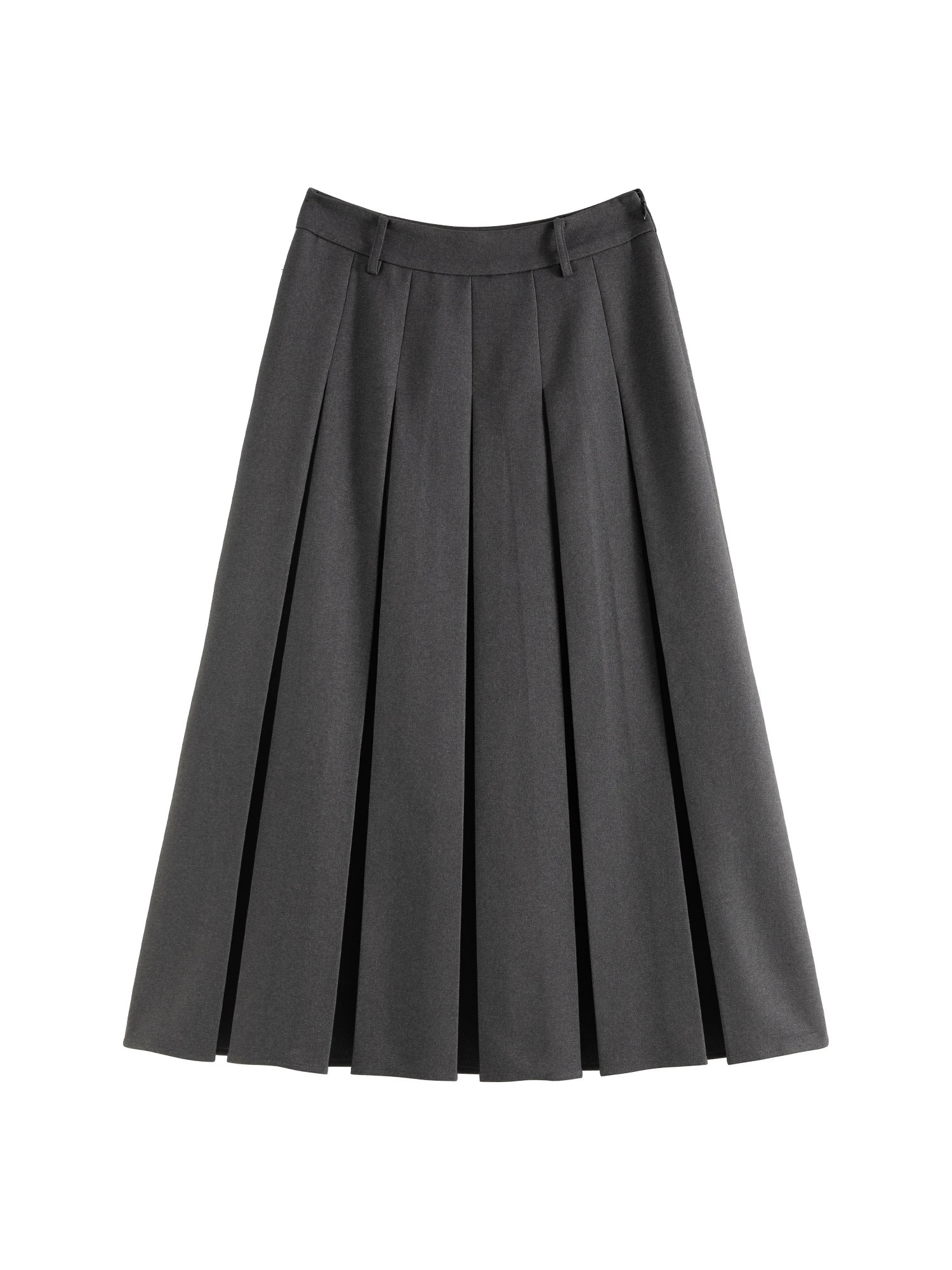 ZIQIAO Women Long Skirts College Style Female Winter Grey Pleated n ALINE Skirt Side Zipper Waist Suit 24ZQ94190 241019