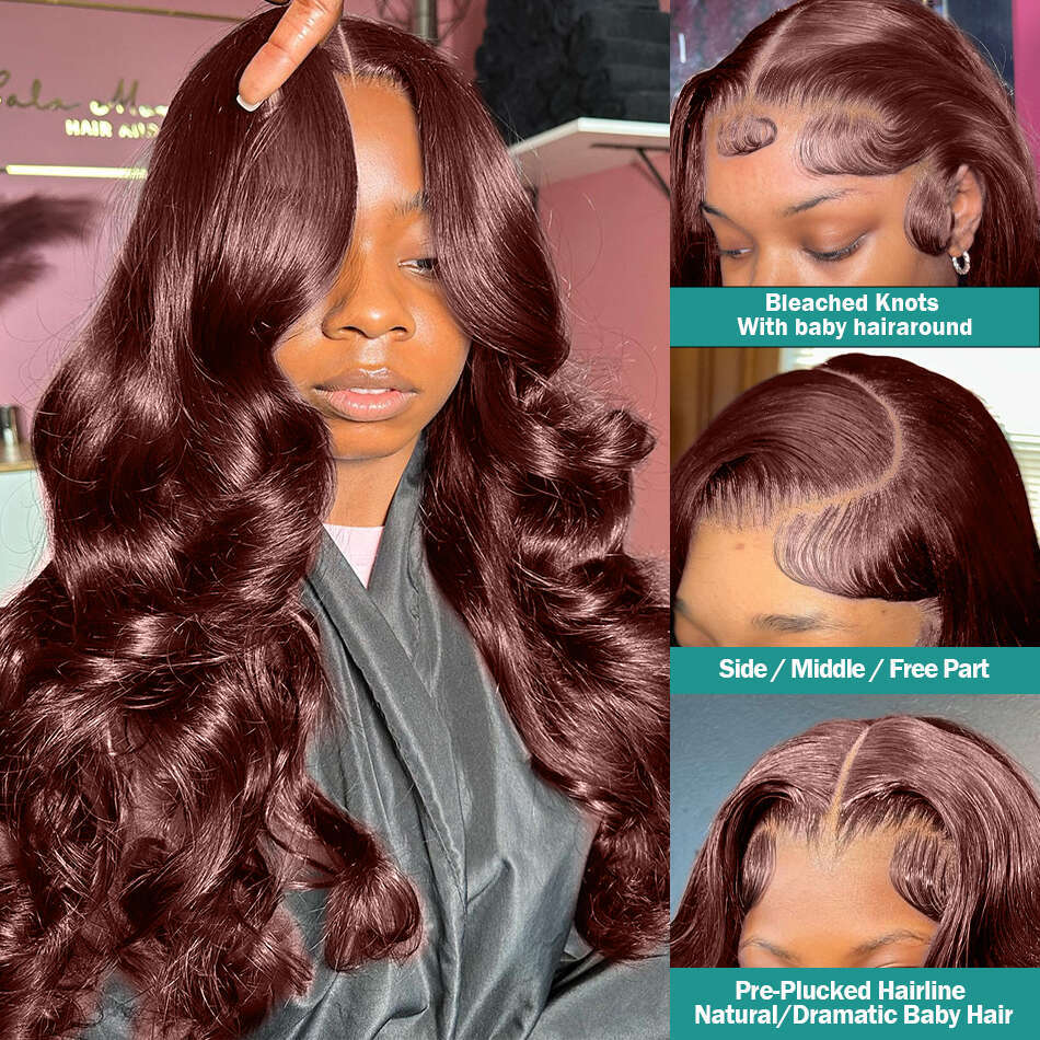 Rosabeauty 250% Density Reddish Brown Body Front Human Hair Wigs Brazilian 30 Inch Water Wave 13x6 HD Lace Frontal Wig