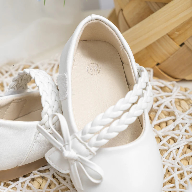 KIDSUN Fashion White Kids Girls Dress Shoes PU Leather Princess Wedding Party School Low Heel Flats for Little Big 241018