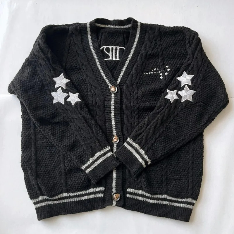 Winter Warm Star Embroidered Loose Suitable for Holiday Cotton Cardigan Womens Autumn Fashion Khaki Knitted Cardigan Womens Sweater Y2k 241019